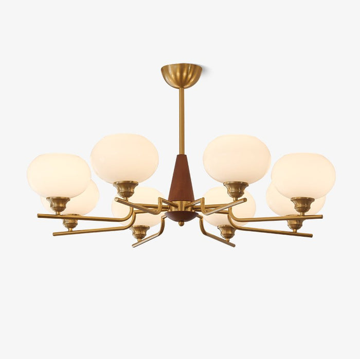 Lustra Lustre en Noyer avec Globes en Verre Opale
