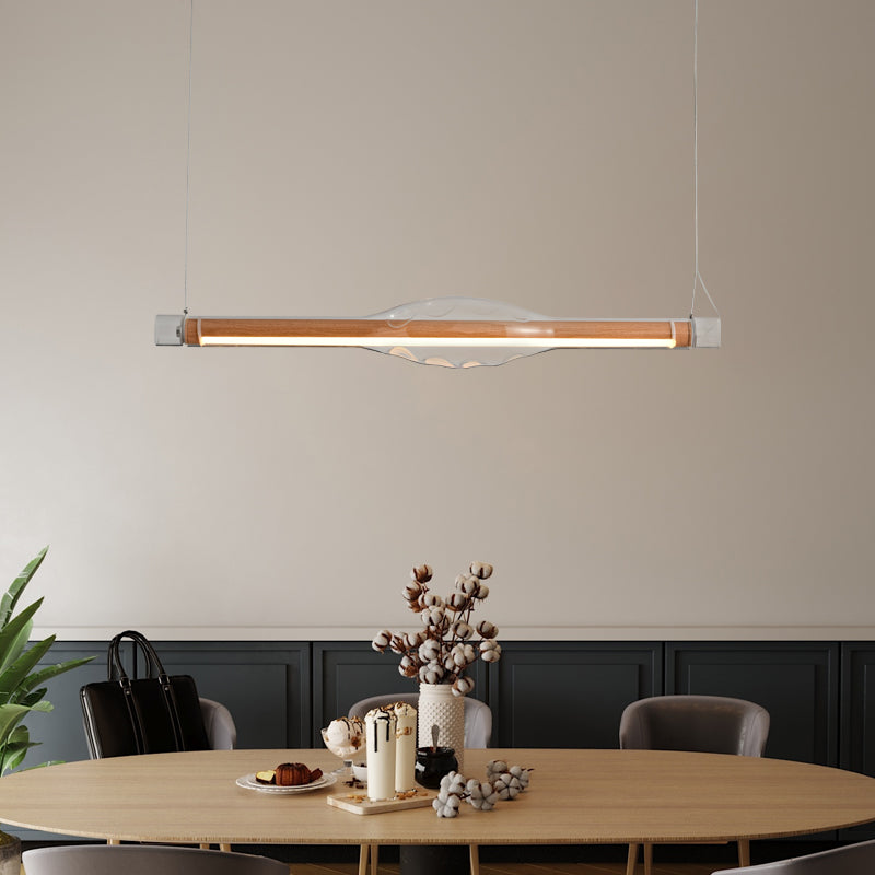 Ray Suspension Linéaire Industrielle, Métal /Acrylique, Rouge/Marron, Salon