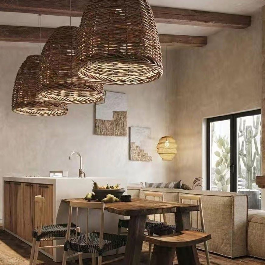 Ritta Suspension LED Vintage Rotin Salon/Chambre à Coucher