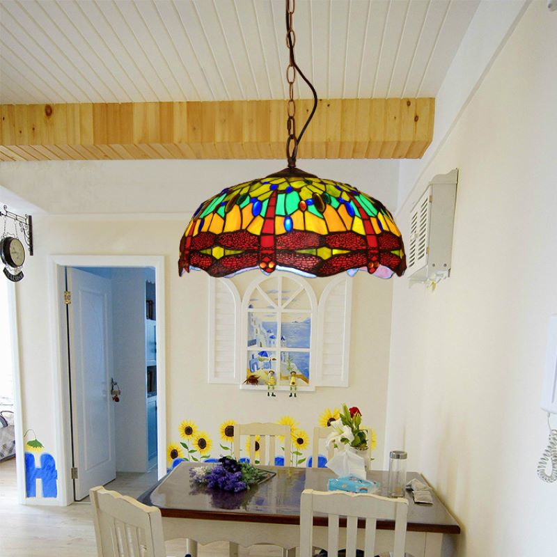 Tiffany Vintage Art LED Suspension Verre Chambre À Coucher