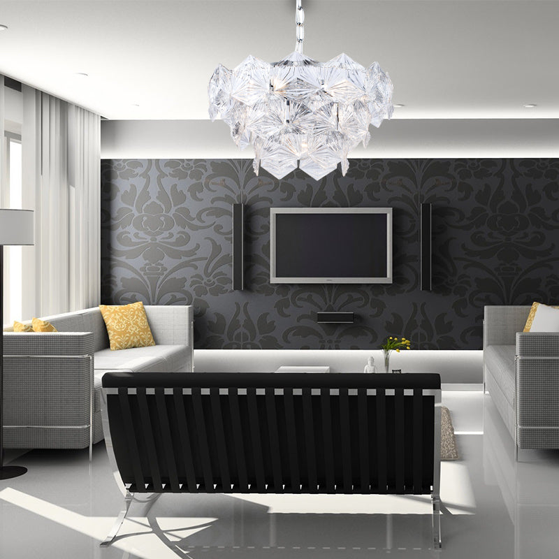 Kristy Lustre Hexagone Cristal, Métal/Cristal, Dégagé/Gris Fumé/Glaçage/Champagne, Salon