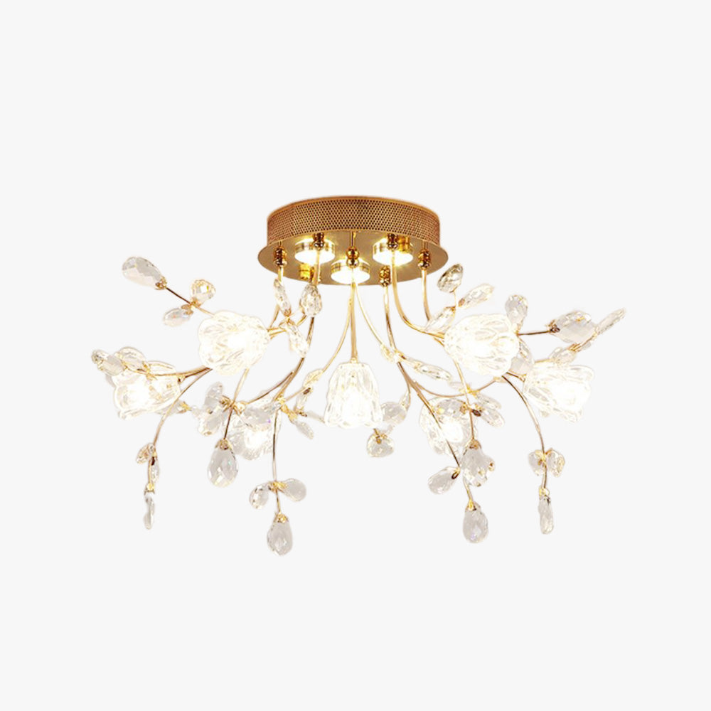 Arisha Design LED Plafonnier Fleur Art Deco Métal/Verre Doré Salon/Chambre à Coucher
