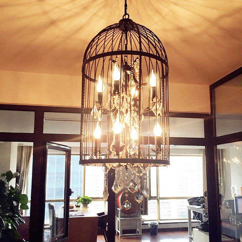 Arisha Industrielle LED Suspension Noir Métal Cristal Salon Salle à manger