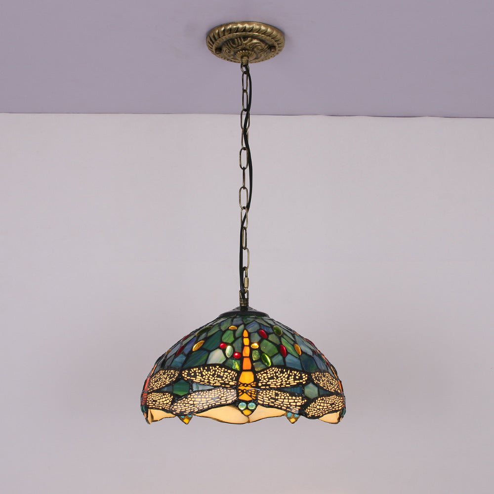 Tiffany Vintage Suspension Tachée Métal Verre Bol Chambre À Coucher