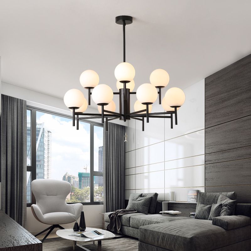 Valentina Bulle Moderne LED Lustre Noir/Doré Métal/Verre Chambre à Coucher