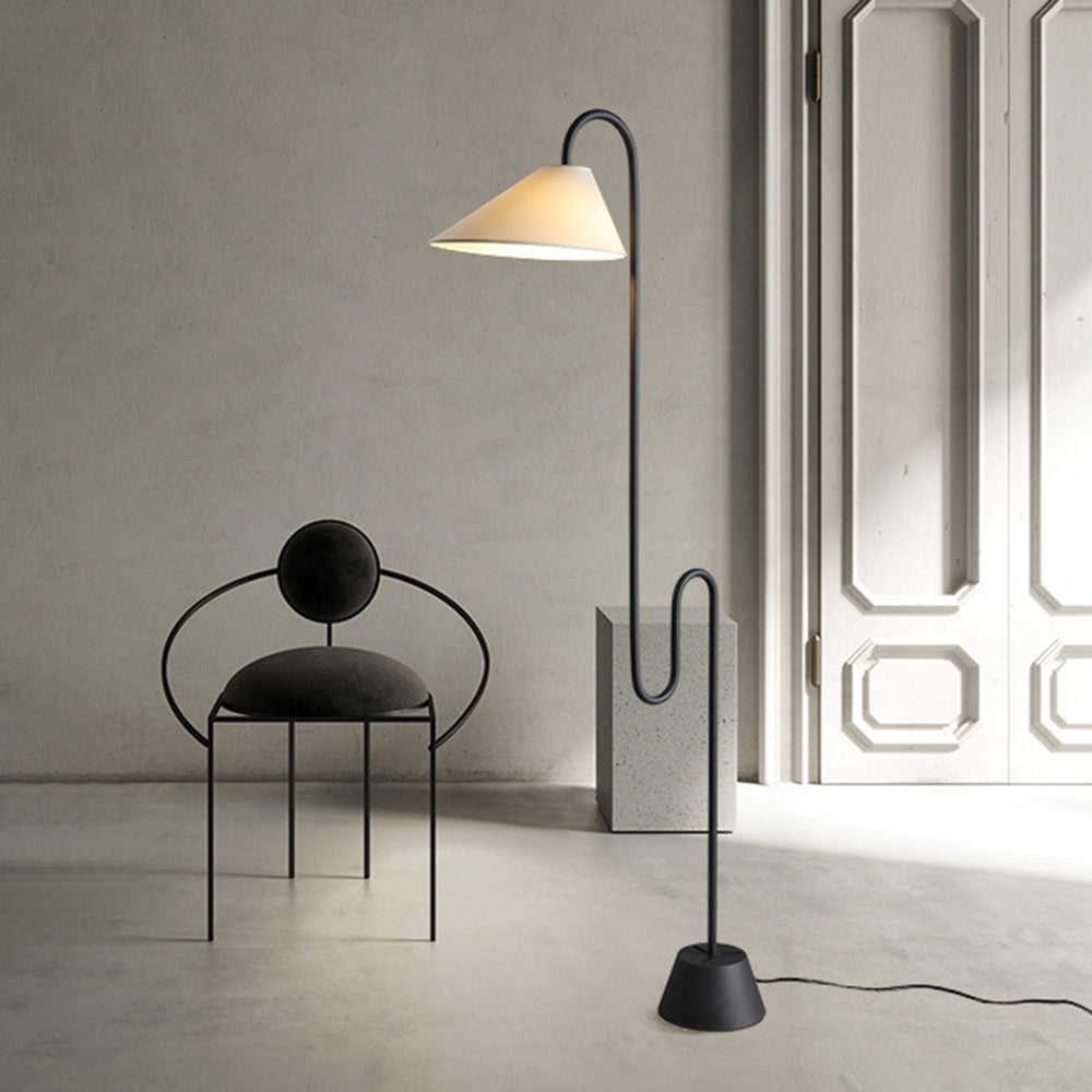 Mira Lampadaire Arche Simple, Métal/Tissu, Blanc/Noir, Chambre