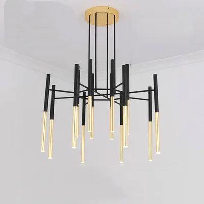 Solara Lustre Moderne Tiges Noir Or