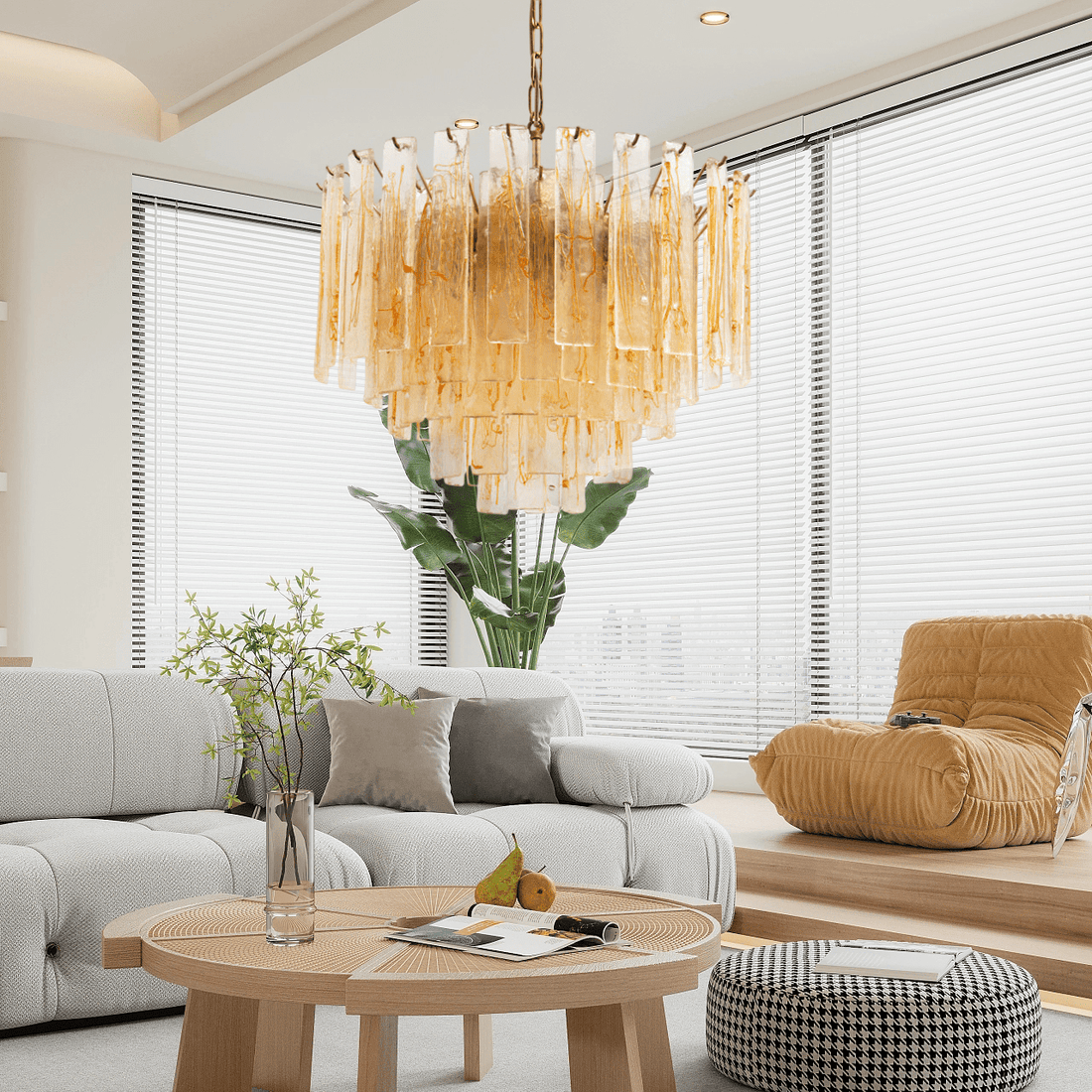 Aurora Lustre Doré Ambre Verre Superposé Géométrique Luxe