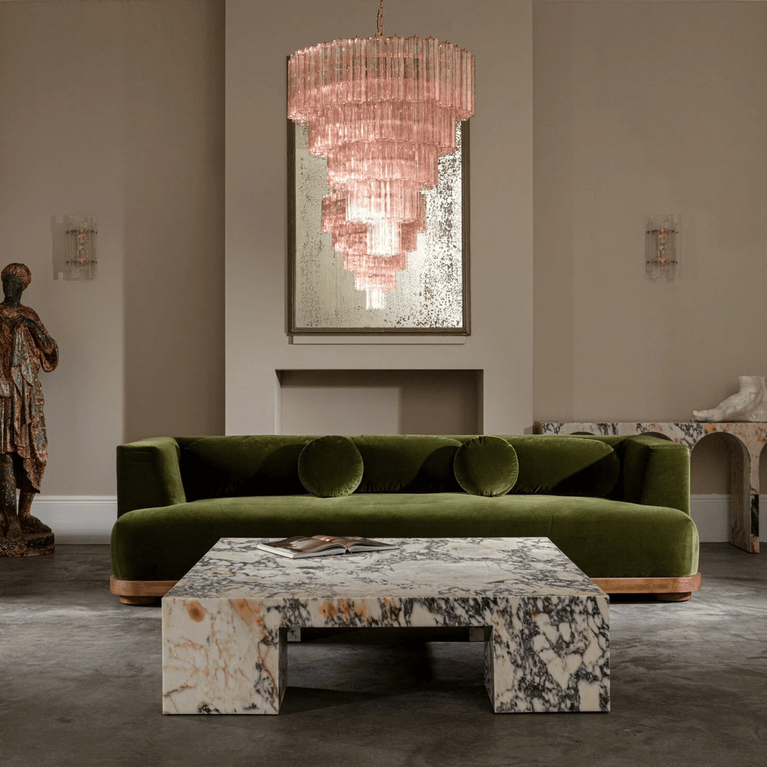 Aurora Lustre Cinq Étage Cannelé Verre Grande Mid Siècle