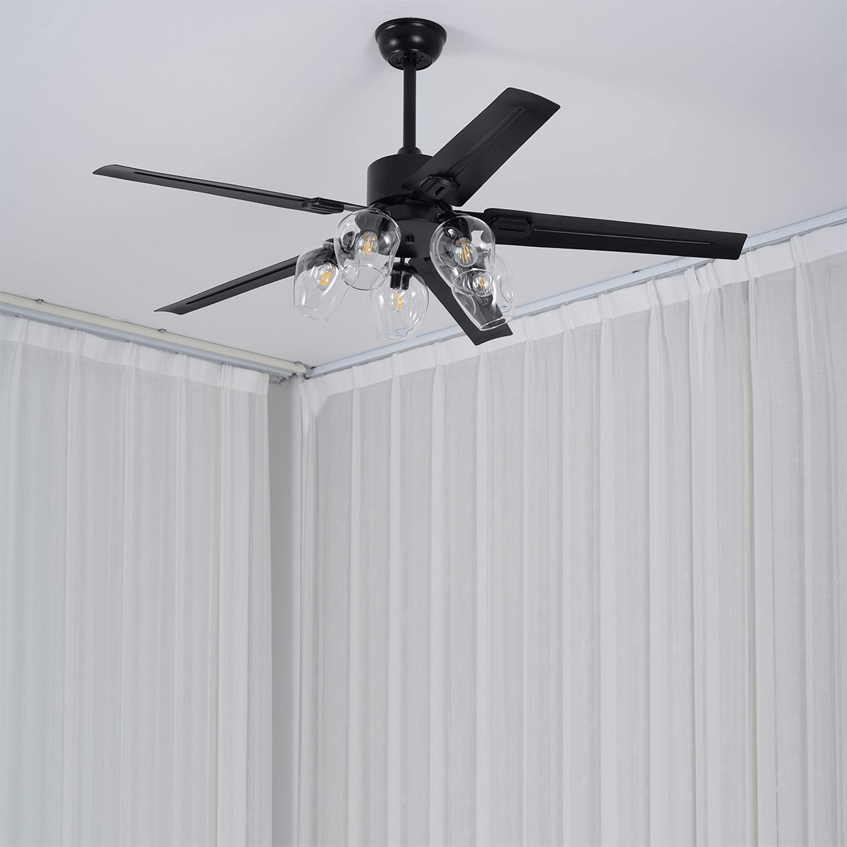 Zazoren Plafonnier Verre Noir Vintage Ventilateur de plafond