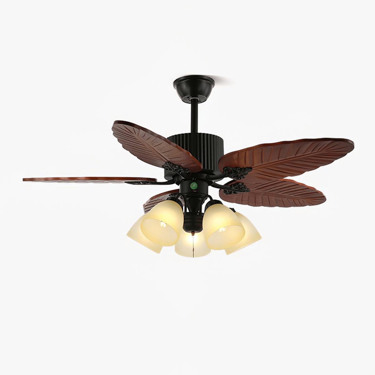 Plafonnier Ventilateur Virella en Bois Tropical et Verre