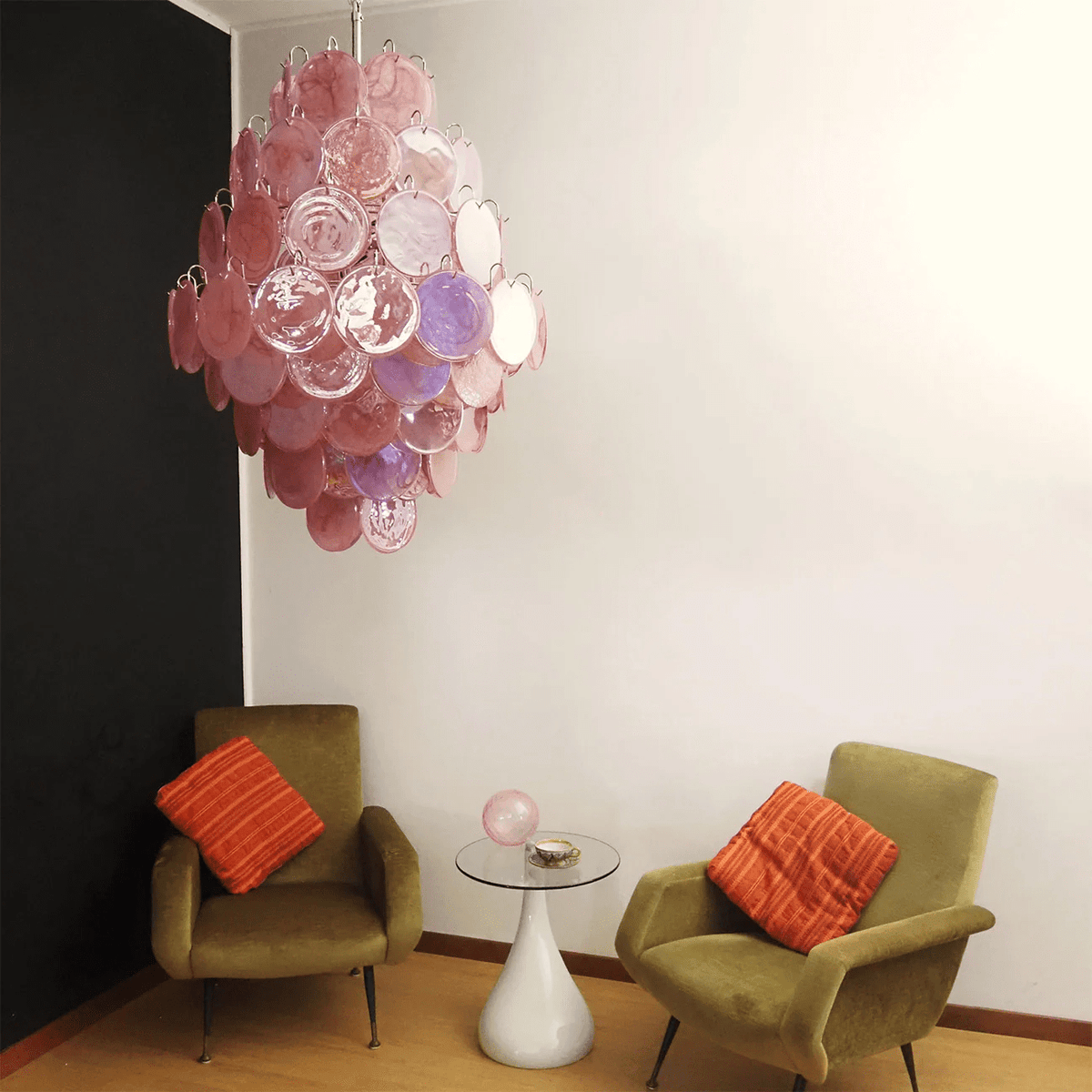 Aurora Lustre Rose Murano Verre Soufflé-Main Disques