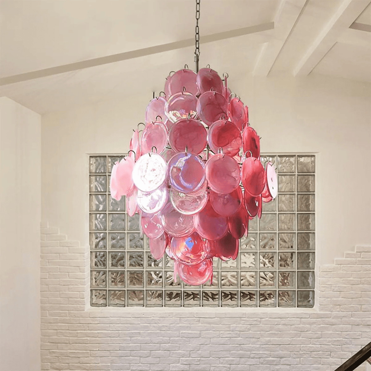 Aurora Lustre Rose Murano Verre Soufflé-Main Disques