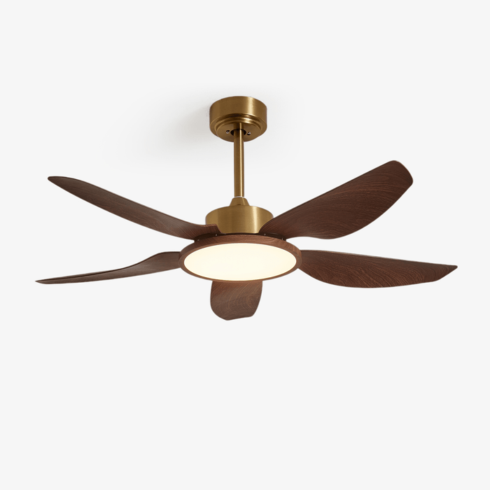 Aurelia Plafonnier Ventilateur Moderne Marron Effet Bois et Laiton