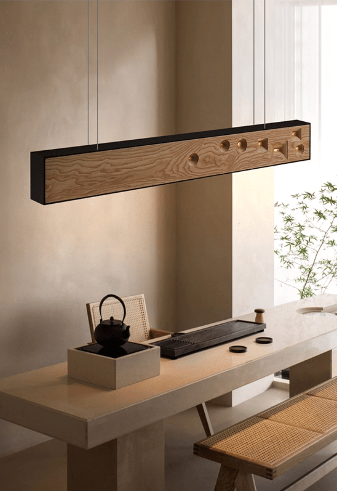 Lustra Suspension Bois Pierre Précieuse Linéaire LED