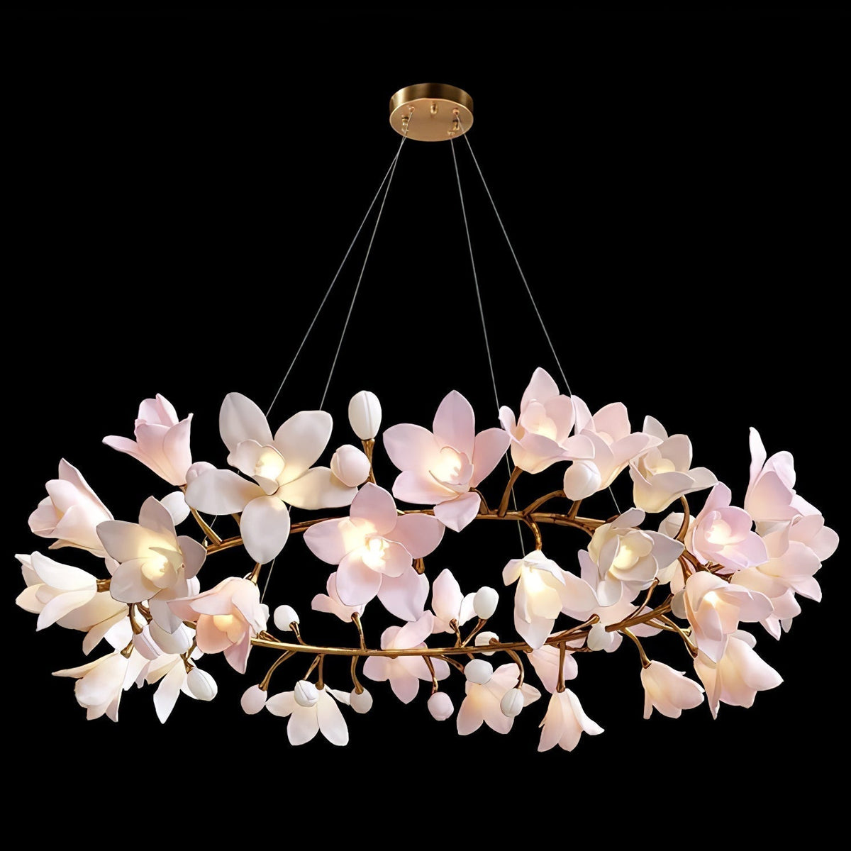 Lustra Lustre Laiton Céramique Floraison