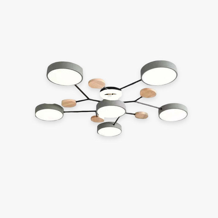 Arisha Plafonnier Rond Moderne, Métal/Bois, Blanc/Vert/Gris, Salon
