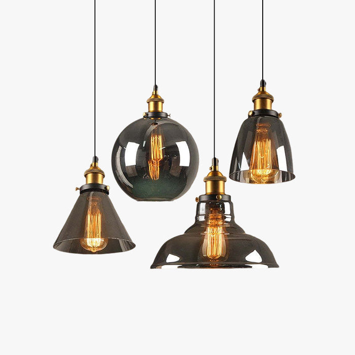 June suspension Industriel en Verre. Clair/Ambre/Gris Fumé