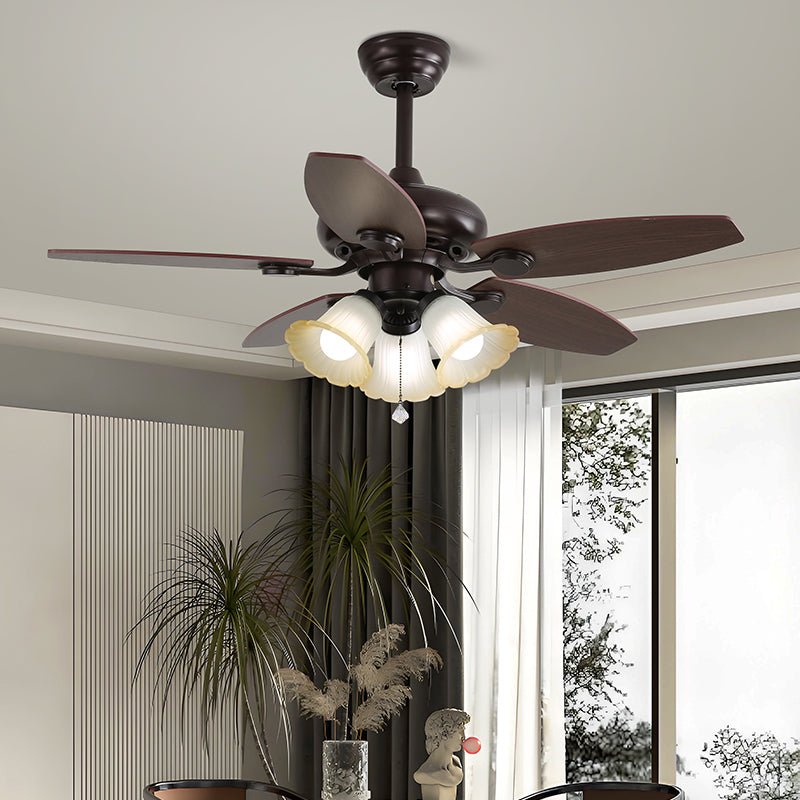 Solara Plafonnier Ventilateur Classique en Bois et Verre