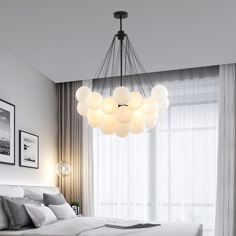 Valentina Lustre Globe Modenre, Fer/Verre, Noir/Blanc, Salon