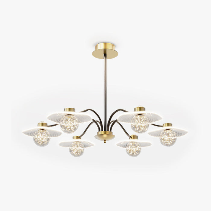 Arisha Suspension Multi Transitionnel, Métal/Acrylique/Verre, Doré, Salon/Chambre à Coucher