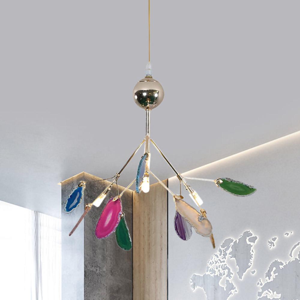 Lustra Lustre Feuille Colorée Bras Dorés