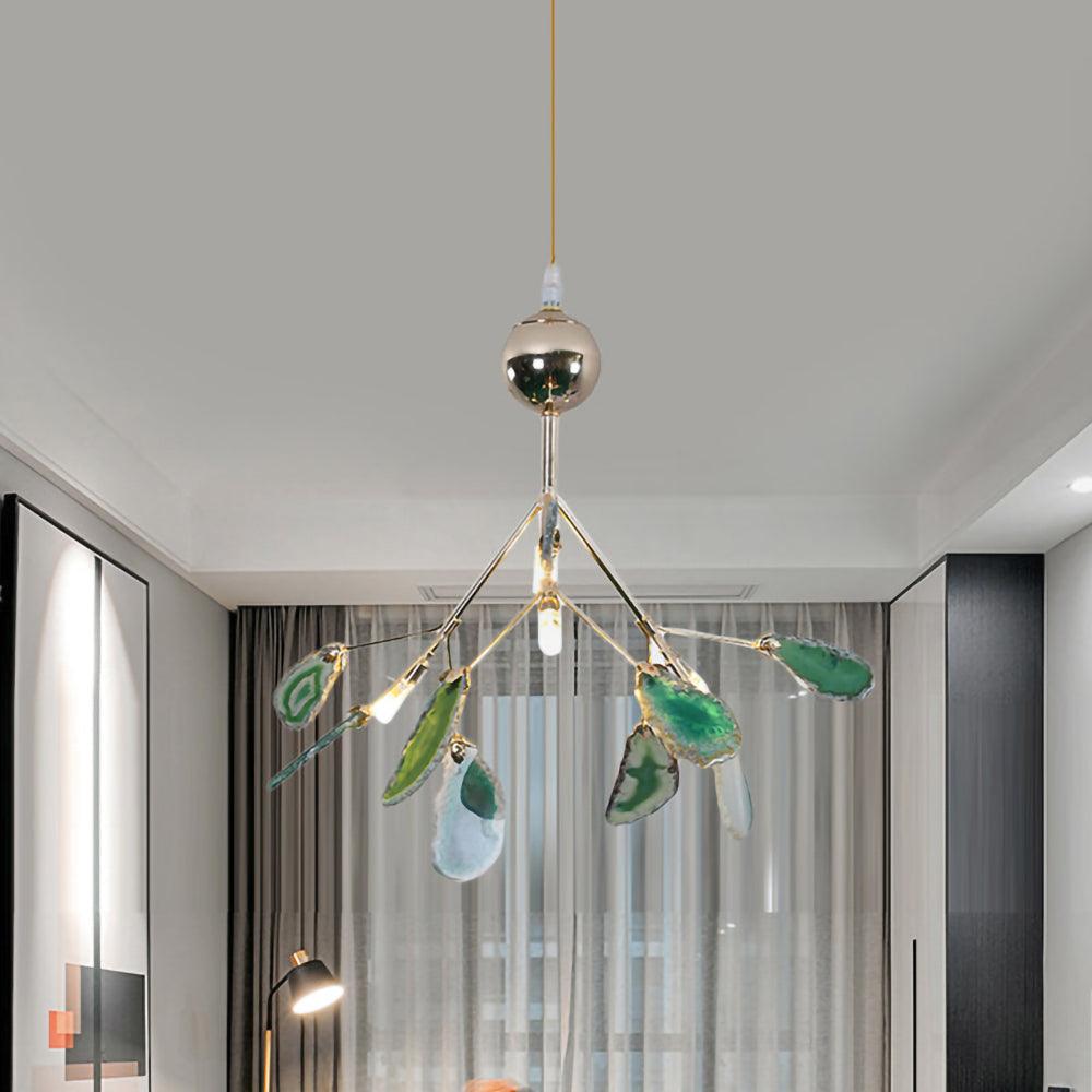 Lustra Lustre Feuille Colorée Bras Dorés