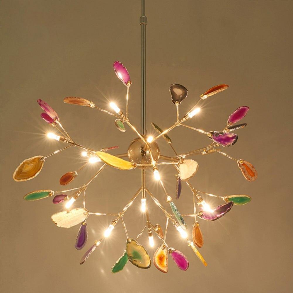 Lustra Lustre Feuille Colorée Bras Dorés