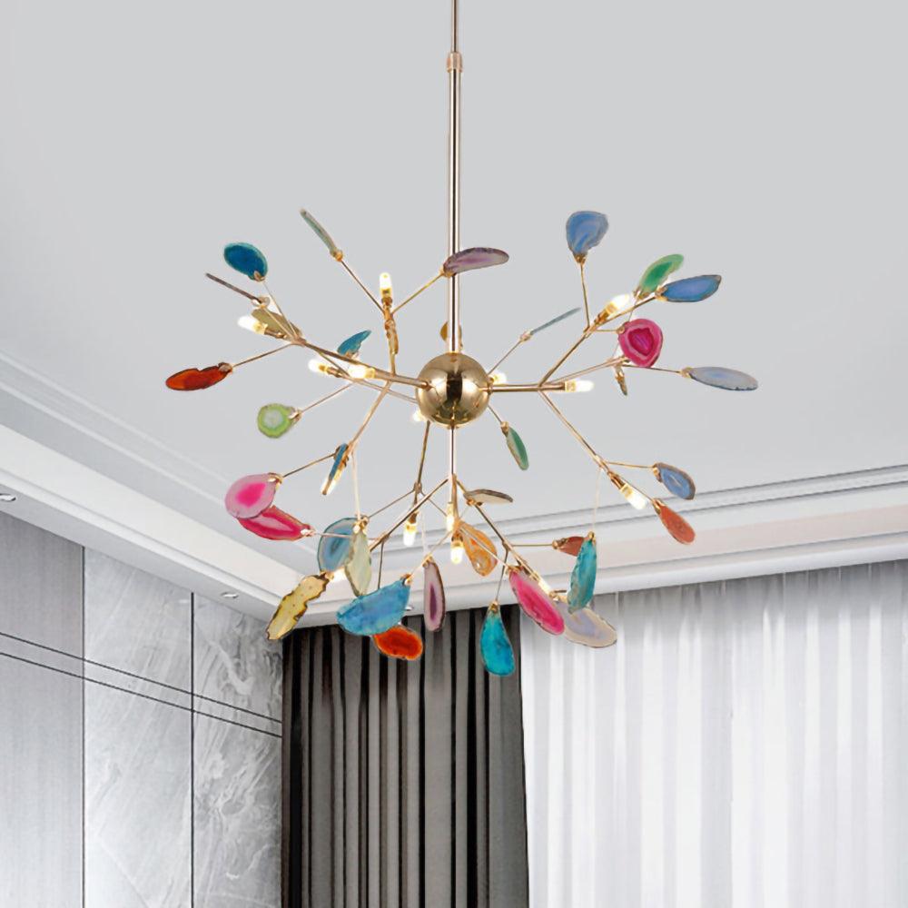 Lustra Lustre Feuille Colorée Bras Dorés