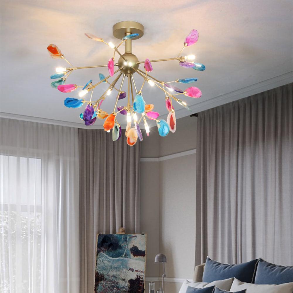 Lustra Lustre Feuille Colorée Bras Dorés