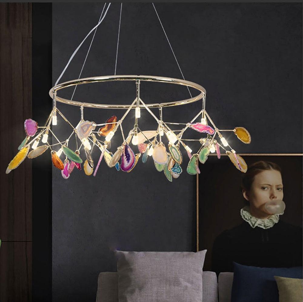 Lustra Lustre Feuille Colorée Bras Dorés