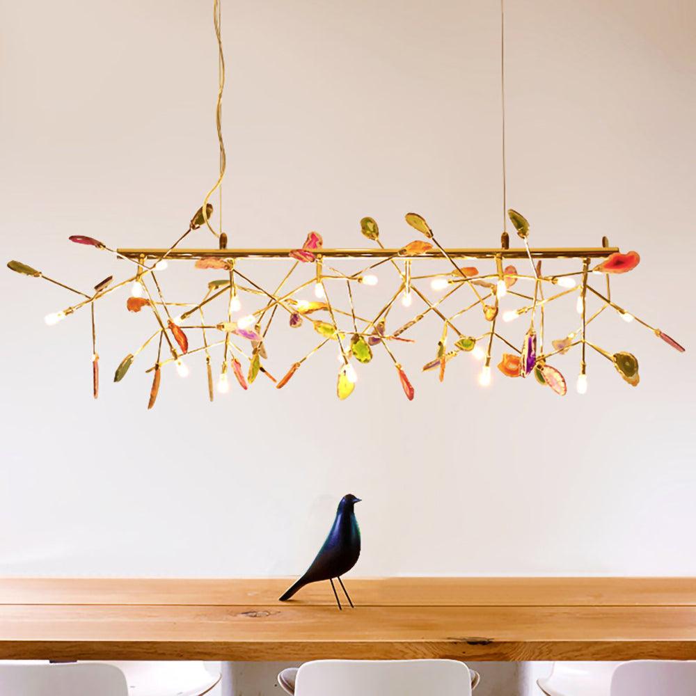 Lustra Lustre Feuille Colorée Bras Dorés