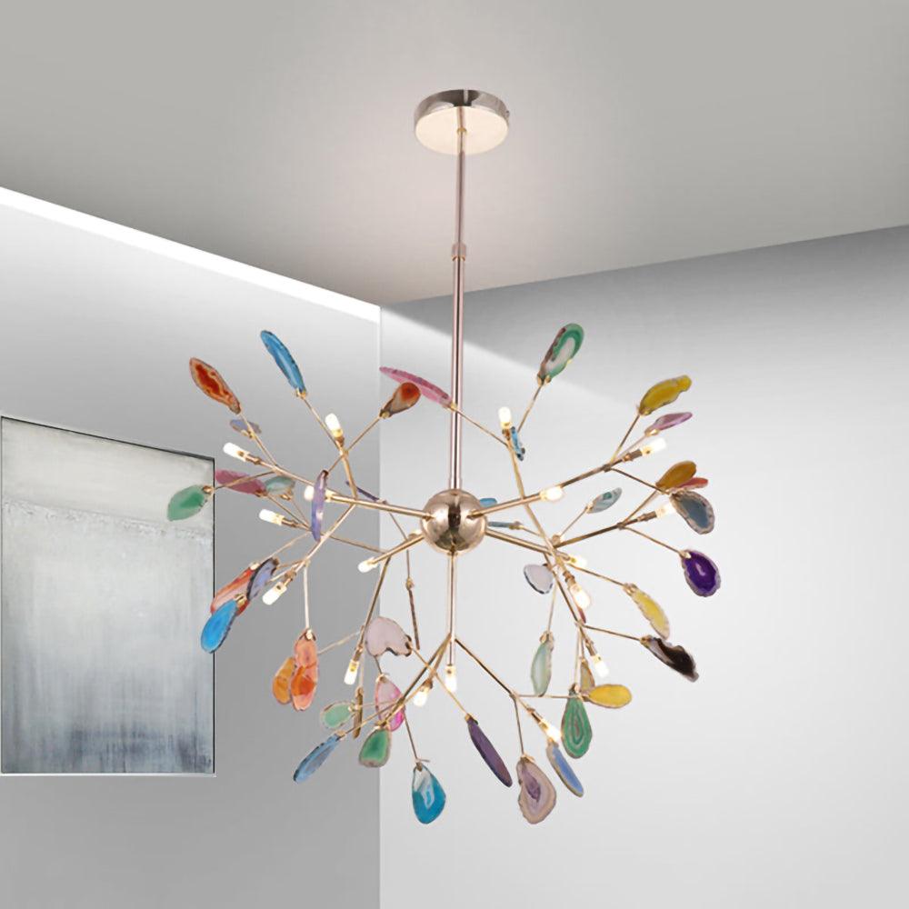 Lustra Lustre Feuille Colorée Bras Dorés