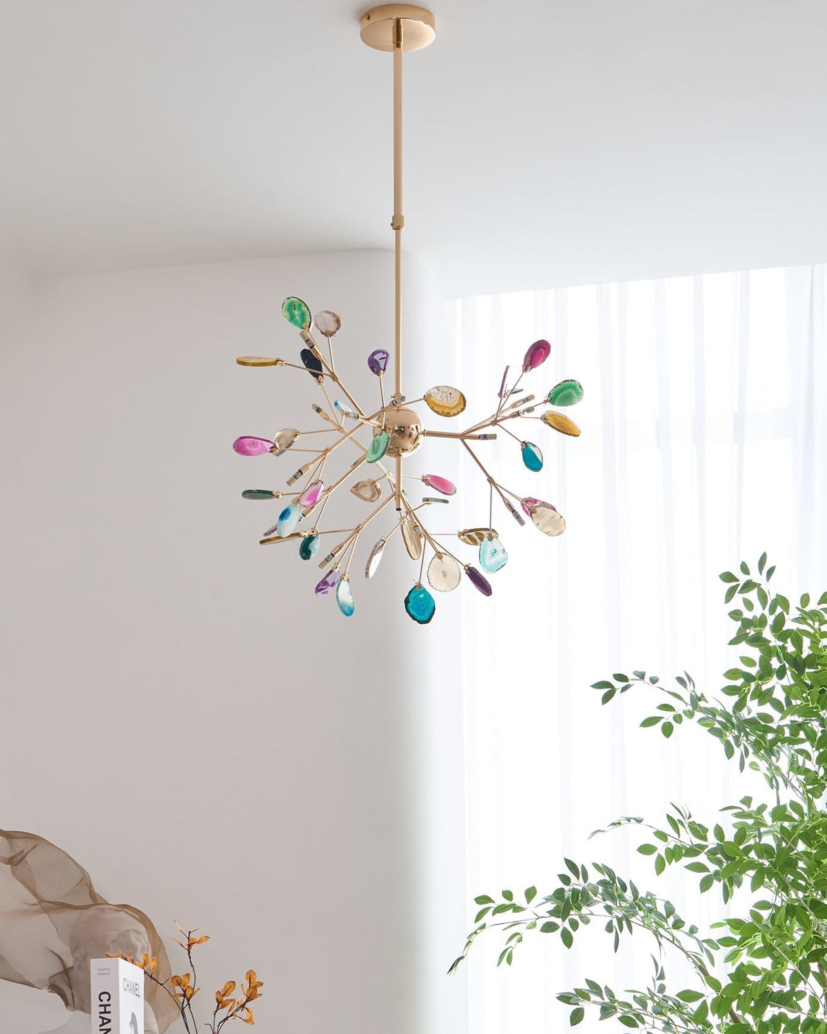 Lustra Lustre Feuille Colorée Bras Dorés