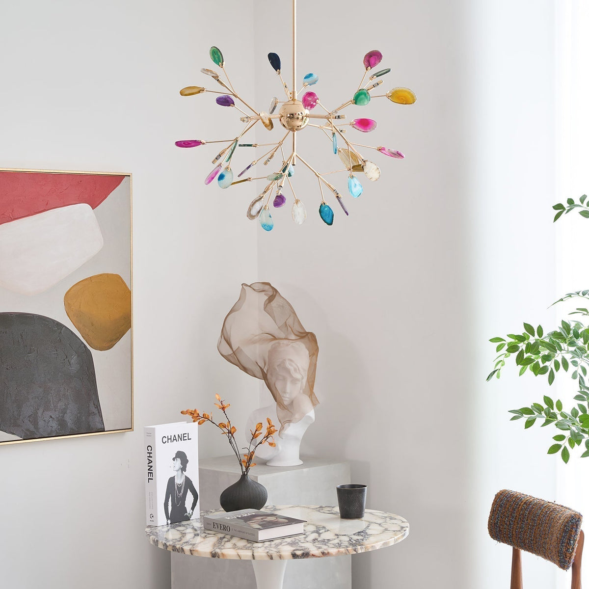 Lustra Lustre Feuille Colorée Bras Dorés