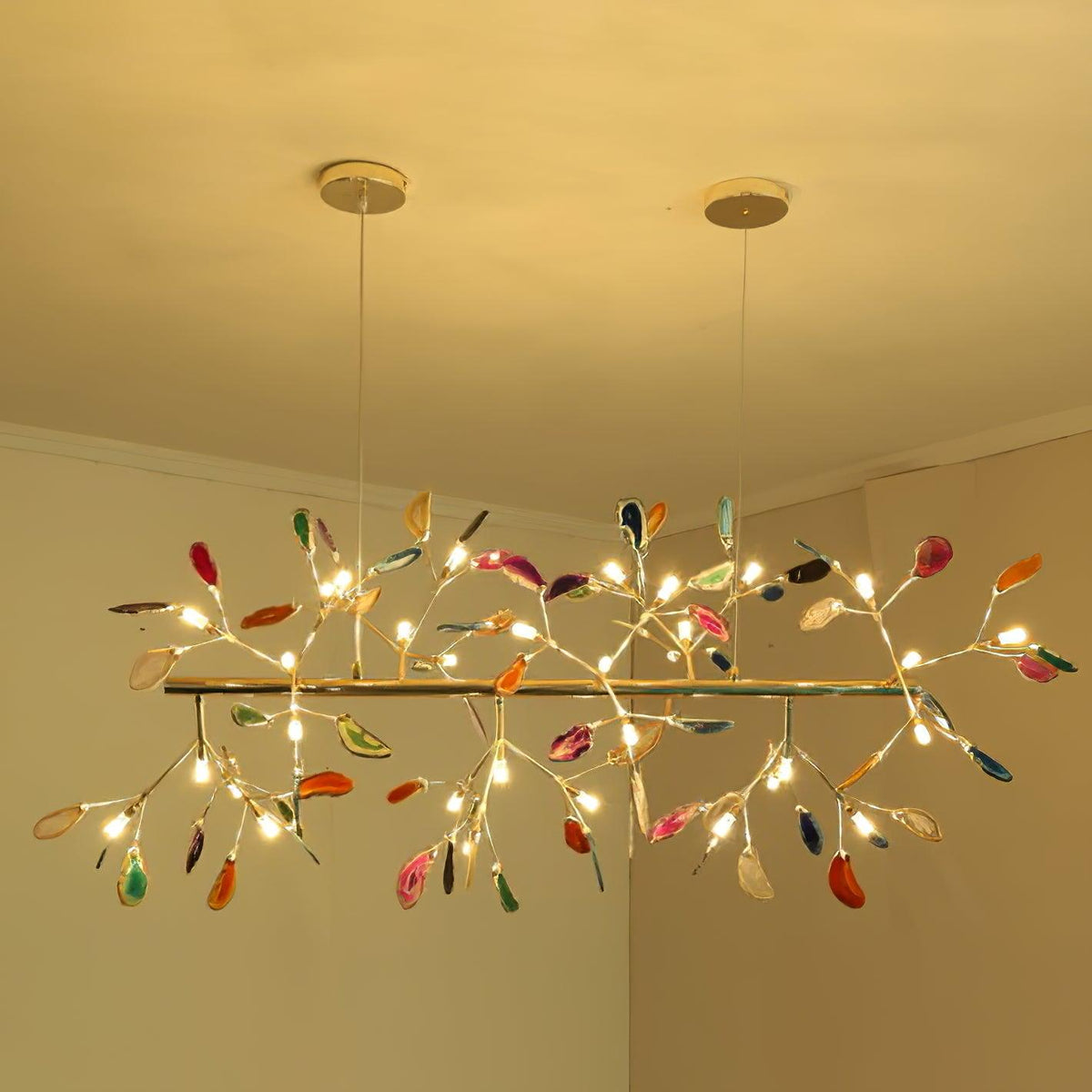 Lustra Lustre Feuille Colorée Bras Dorés