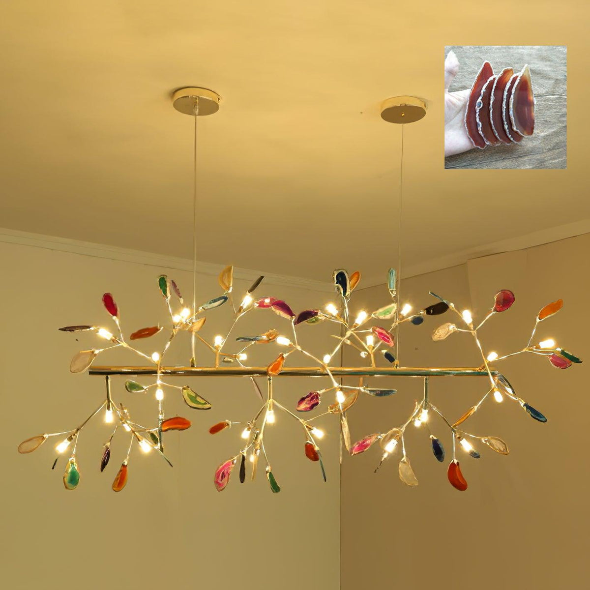 Lustra Lustre Feuille Colorée Bras Dorés
