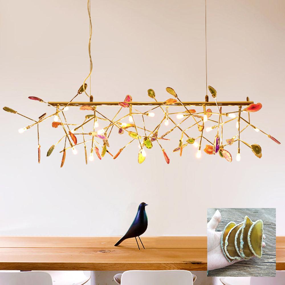 Lustra Lustre Feuille Colorée Bras Dorés