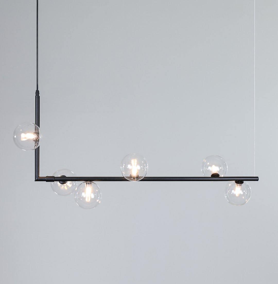 Lustra Lustre en Verre avec Structure en Acier Noir Linéaire