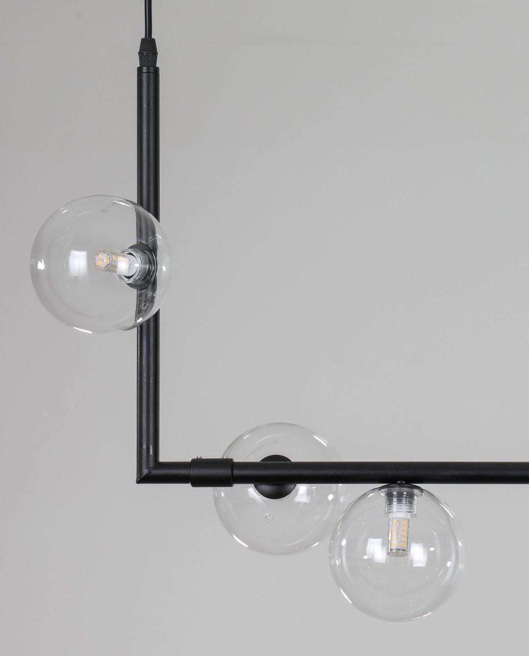 Lustra Lustre en Verre avec Structure en Acier Noir Linéaire
