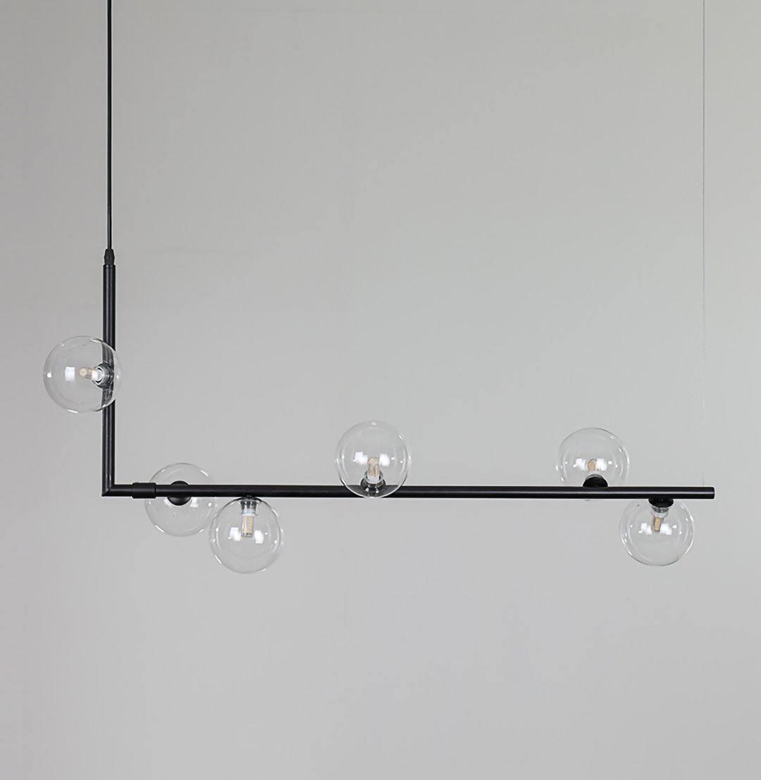 Lustra Lustre en Verre avec Structure en Acier Noir Linéaire