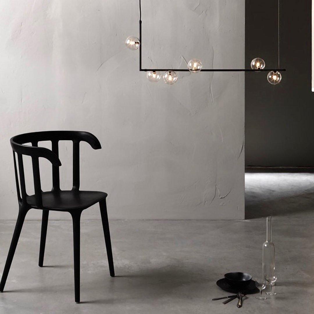 Lustra Lustre en Verre avec Structure en Acier Noir Linéaire
