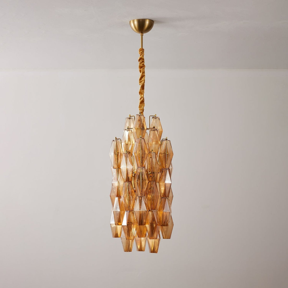 Aurora Lustre Ambre Prisme Long Cascadant Verre