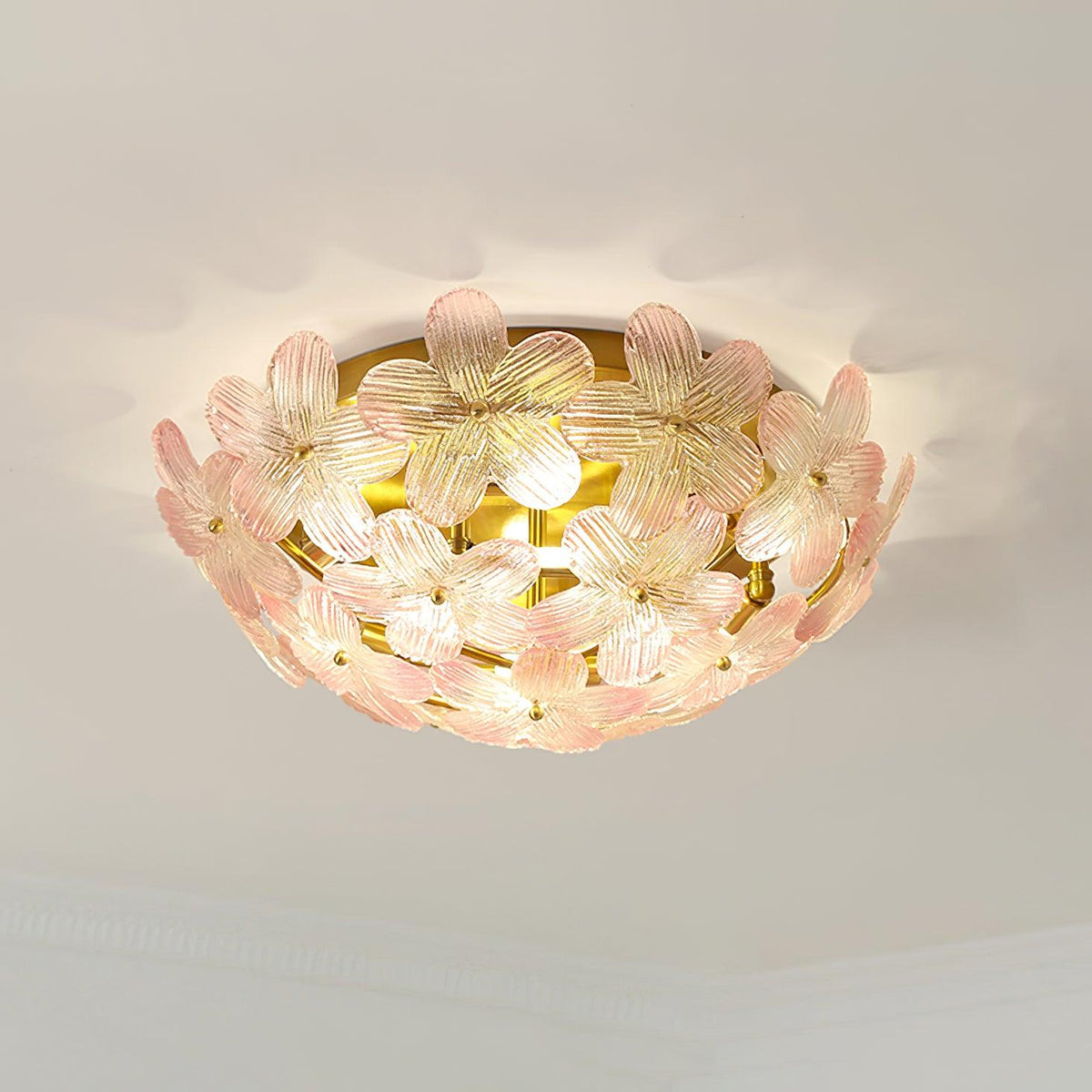 Anan Lustre Plafonnier Floral Verre Pêche
