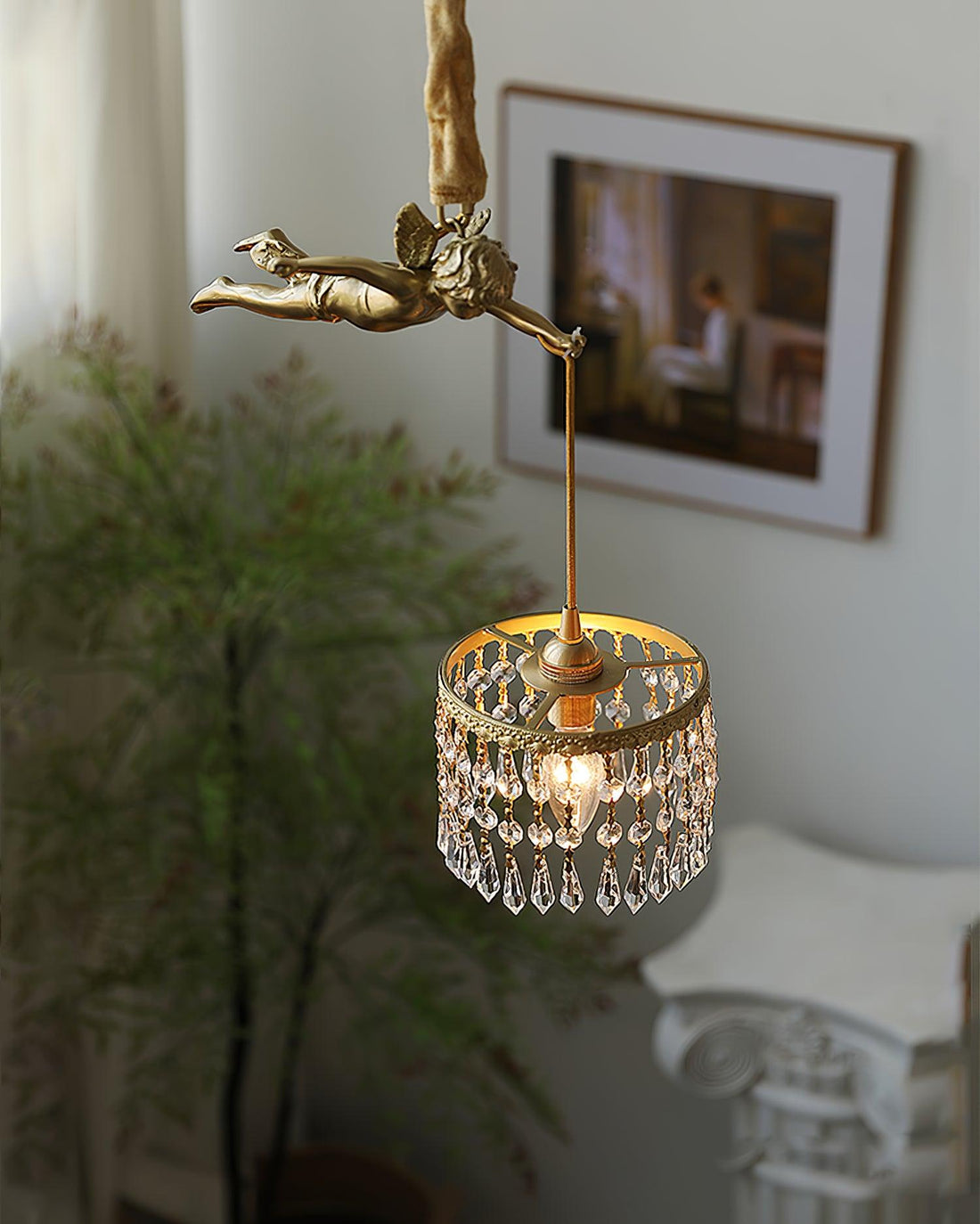 Calytra Suspension Artistique Laiton Cristal