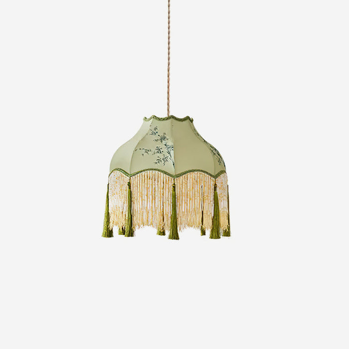 Angelika Suspension Lampe en Tissu Écaille Bambou Pompon