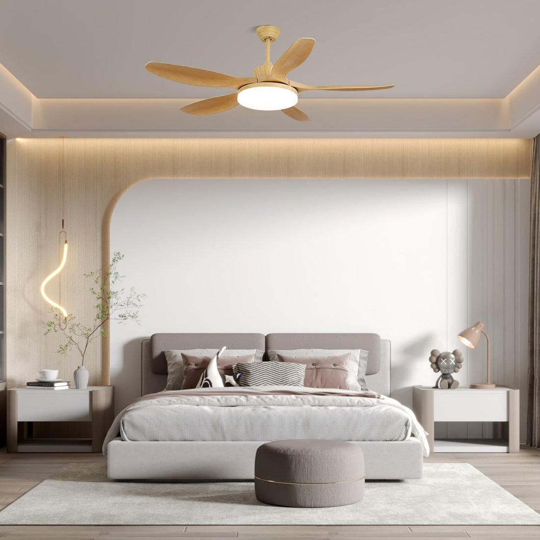 Plafonnier ventilateur Arysen minimaliste en bois