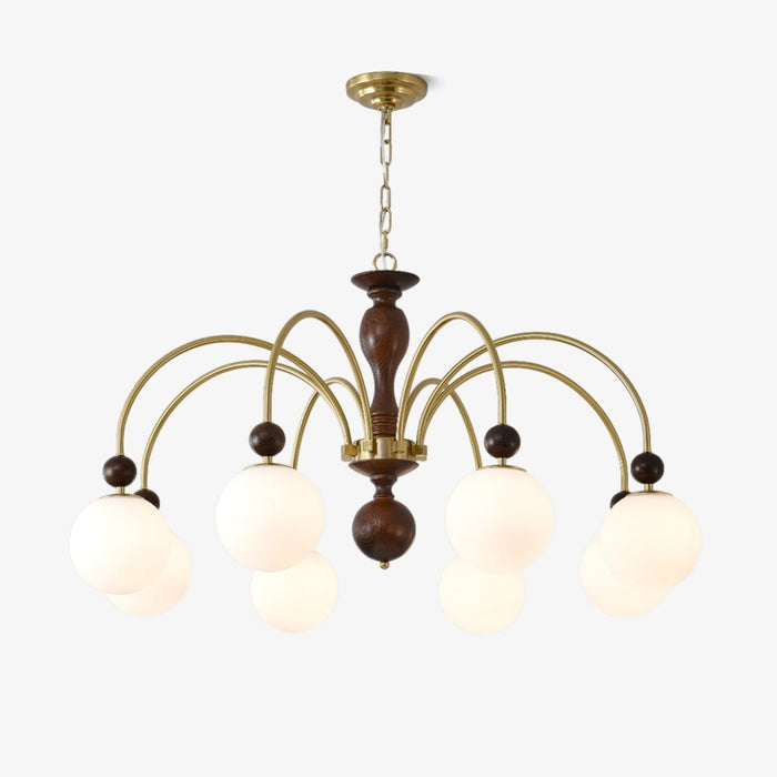 Lustra Suspension Lampe Globe en Noyer et Laiton Vintage