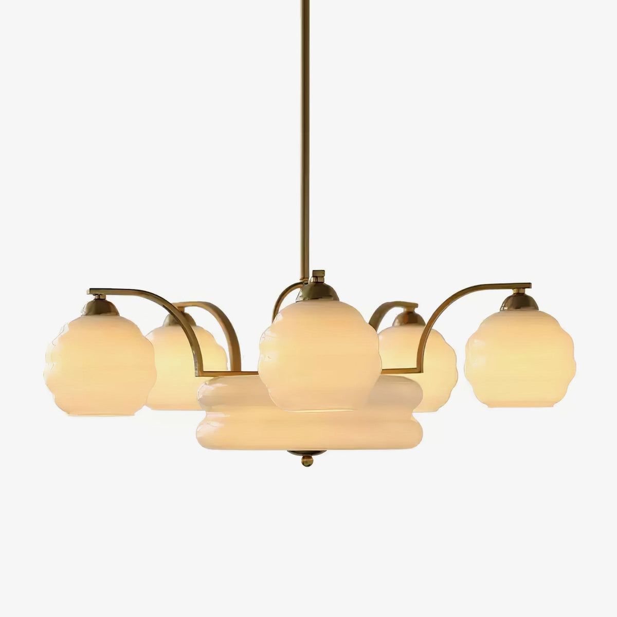 Lustra Lustre Art Déco Vintage avec Abat-jour en Verre