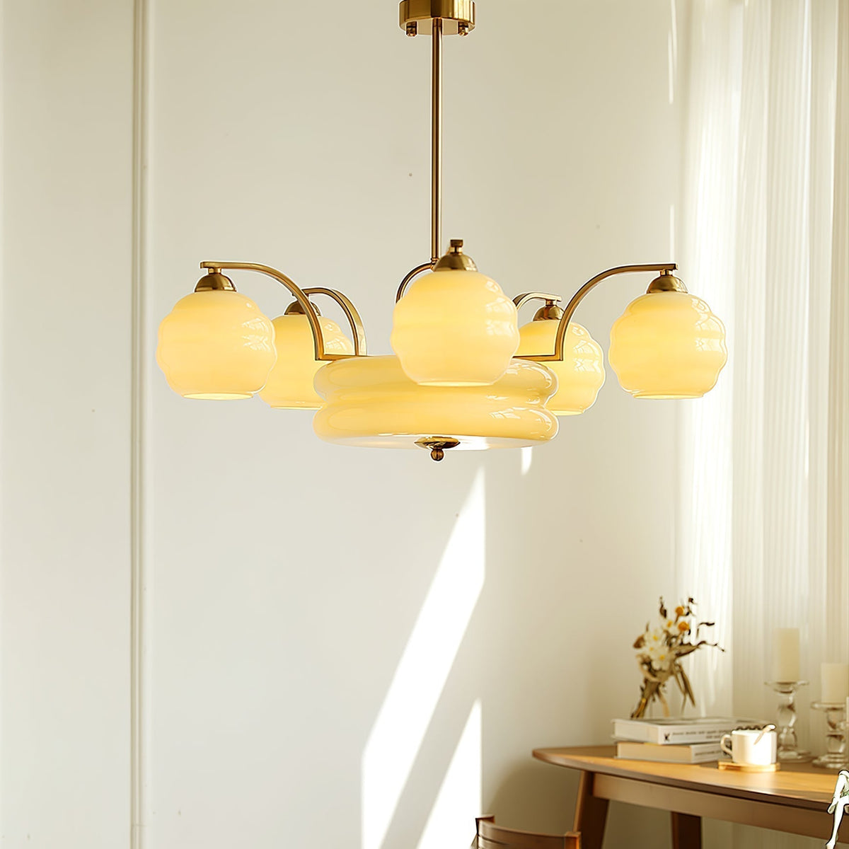Lustra Lustre Art Déco Vintage avec Abat-jour en Verre